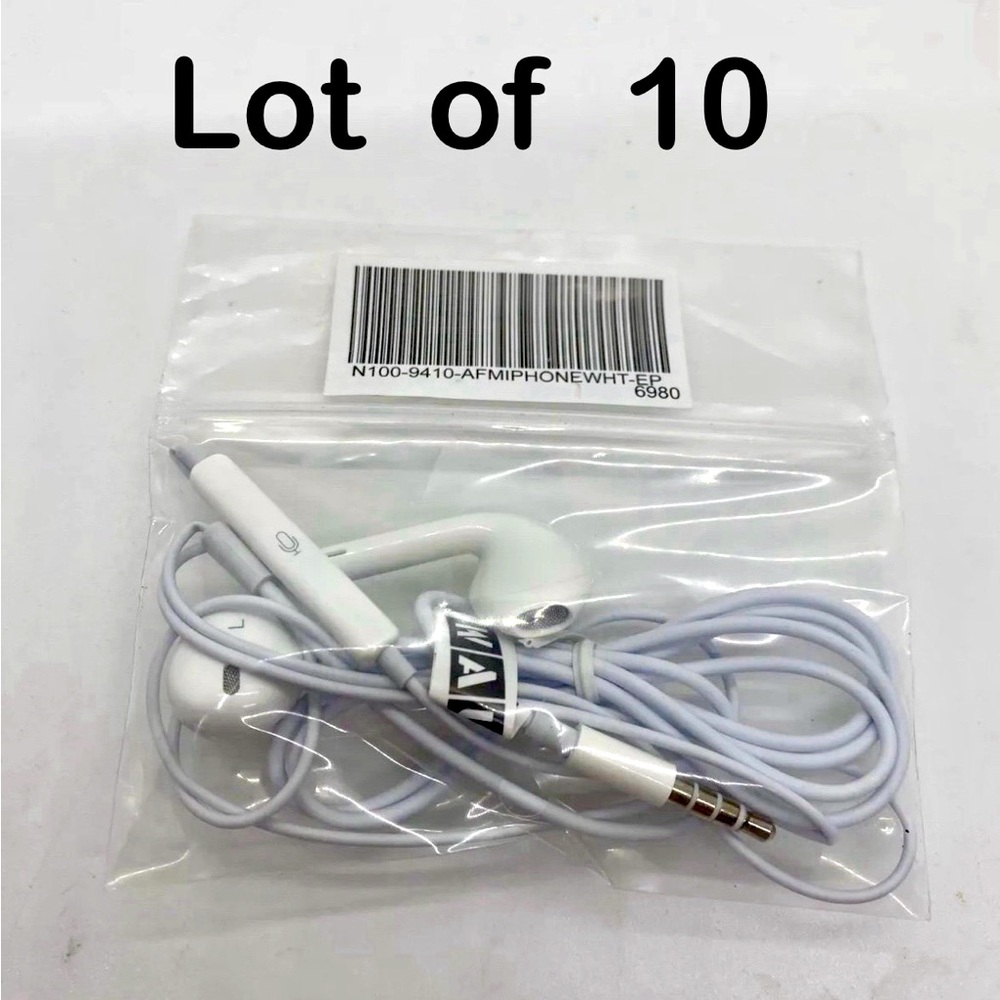 Lot of 10 White Wired Headphone Earbuds